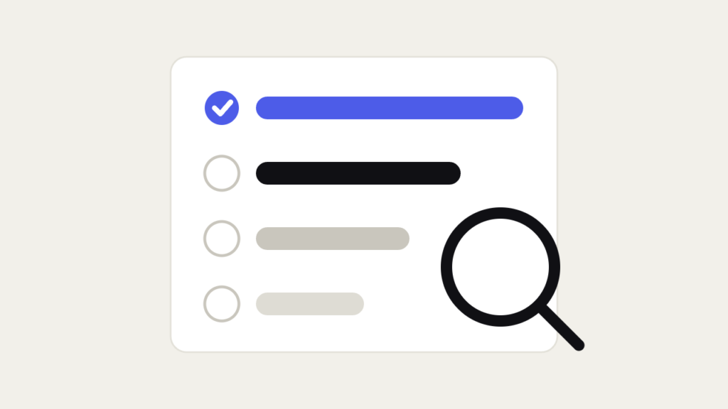 Workflow audit checklist with magnifying glass, one process selected as highest priority