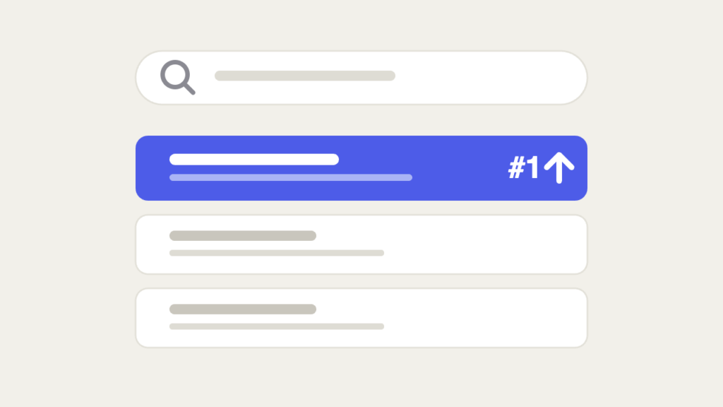 Search results list with the top result ranked number one